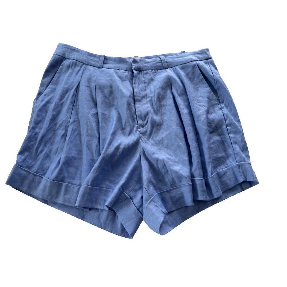 Anthropologie Maeve Blue Pleated Linen Blend Shorts Women's Plus 16W